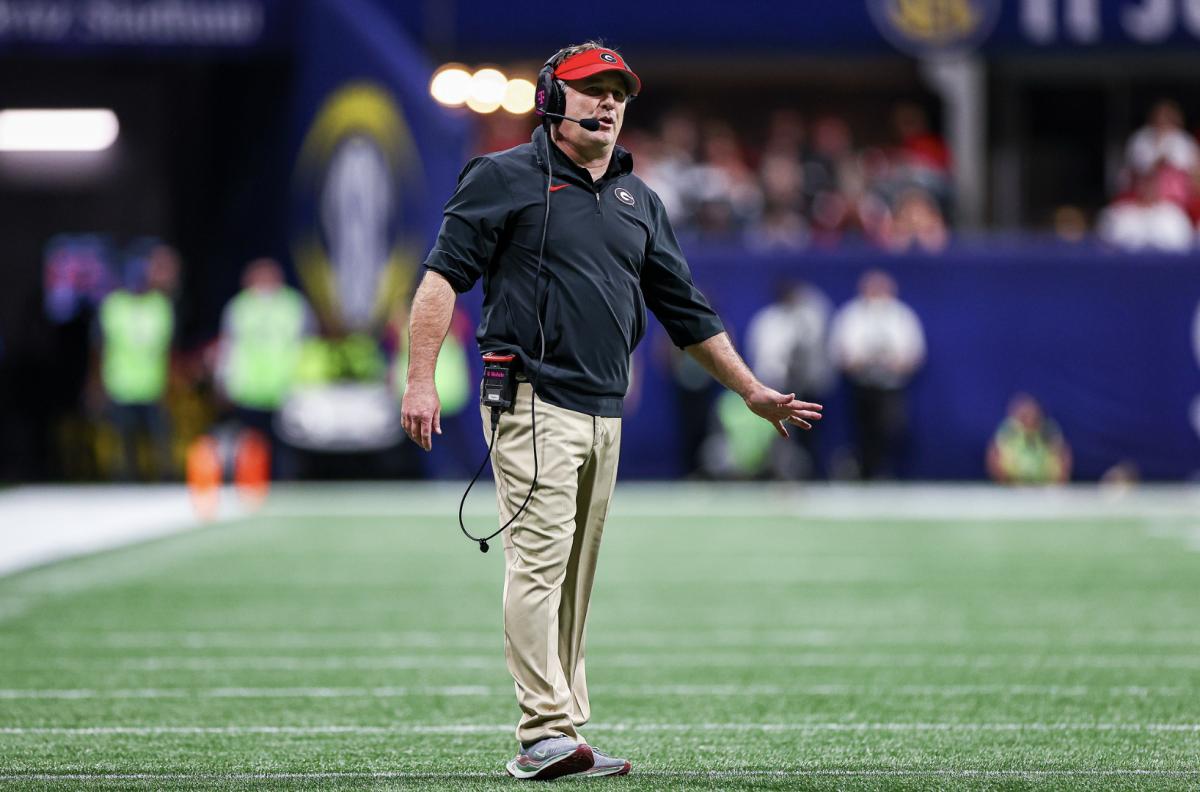 Georgia head coach Kirby Smart during Georgia’s game against Alabama in the 2023 SEC Championship at Mercedes-Benz Stadium in Atlanta, Ga., on Saturday, Dec. 2, 2023. (Tony Walsh/UGAAA)